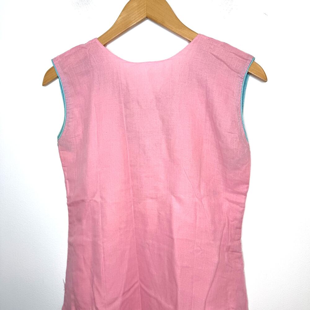 Indian Embroidered Sleeveless Kurta Dress In Pink Blue Size Medium - Picture 11 of 14